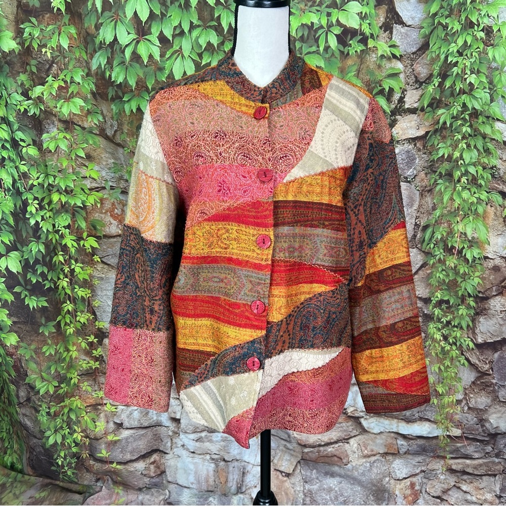 Orvis Patchwork Wool Mandarin Collar Jacket, M - image 3